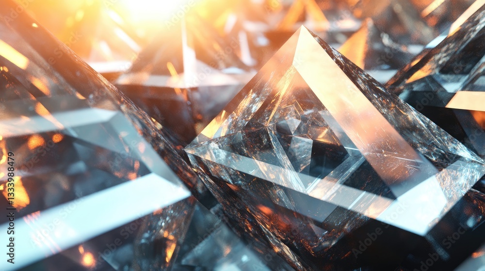 Poster stunning close-up of crystal prisms reflecting light in abstract pattern of colors and shapes