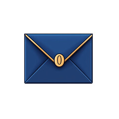 isolated transparent Background. minimalistic blue email envelope icon with golden clasp, perfect for digital communication