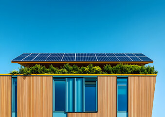 Fototapeta premium Eco-Chic Earth Day Aesthetics Perfect Symmetry in Solar-Paneled, Sustainable Architecture for Modern Home Design and Spring Renovation Trends