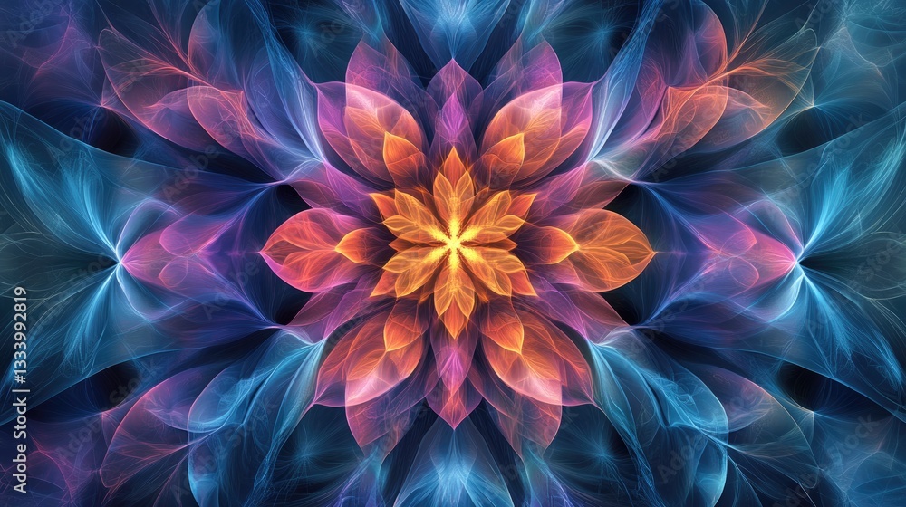 Aufkleber Colorful abstract floral design with vibrant petals and soft glowing effects in intricate layered patterns