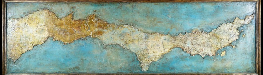 Detailed map art Island region painting with blue sea; for travel brochures & historical designs