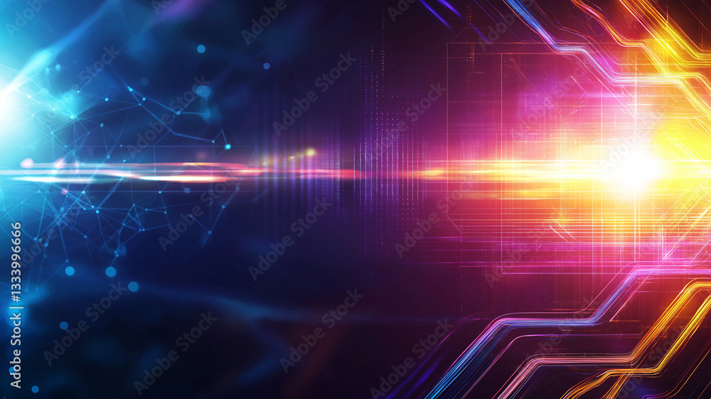 Poster vibrant abstract background featuring neon colors and dynamic light patterns, evoking sense of energ