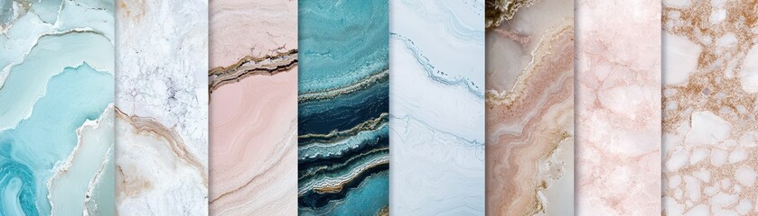 Fluid pastel marble patterns with structured geometric overlays, organic and precise