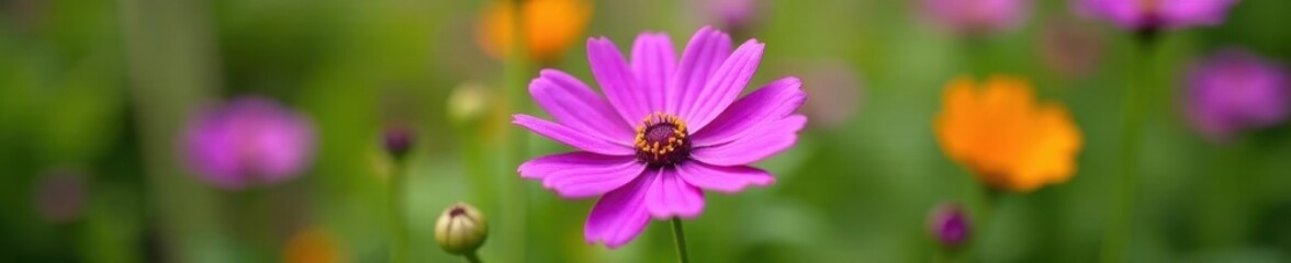 Fototapeta premium Close-up of a single purple Dimorphotheca pluvialis in garden setting , garden, Dimorphotheca pluvialis