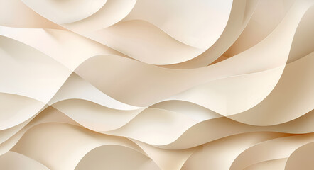 Eleganckie, abstrakcyjne tło z płynnymi, beżowymi falami i subtelnym cieniem. Koncepcja luksusu, spokoju i nowoczesnego designu.