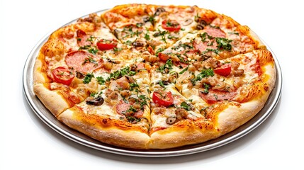 Luxurious golden pizza served on a silver platter with a beautifully crafted crust and tantalizing toppings delightfully arranged