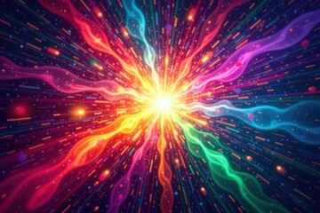 Obraz premium Vibrant rainbow light explosion, abstract backdrop, radiance, illustration, luminosity