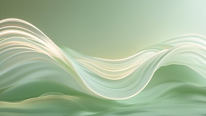 Fototapeta premium Serene Pastel Green Waves Flowing Gently, Creating A Calming And Peaceful Atmosphere With Soft Light Highlighting The Curves
