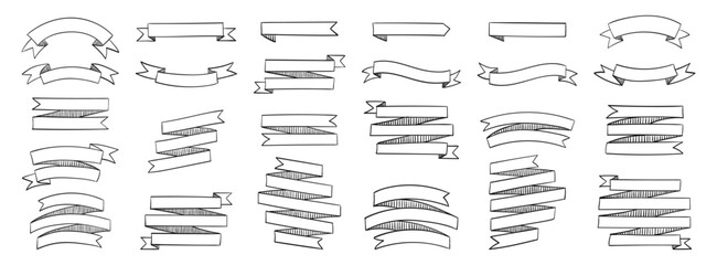 Obraz premium Hand-Drawn Sketch Ribbon Banner Collection Vector Doodle Set