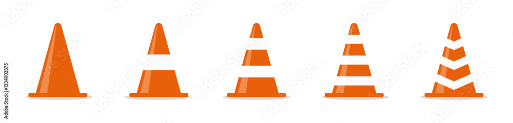 Poster traffic cones with various stripe patterns vector set