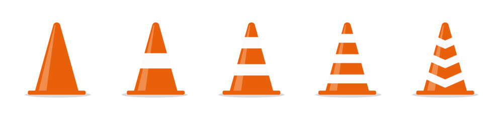 Traffic Cones with Various Stripe Patterns Vector Set