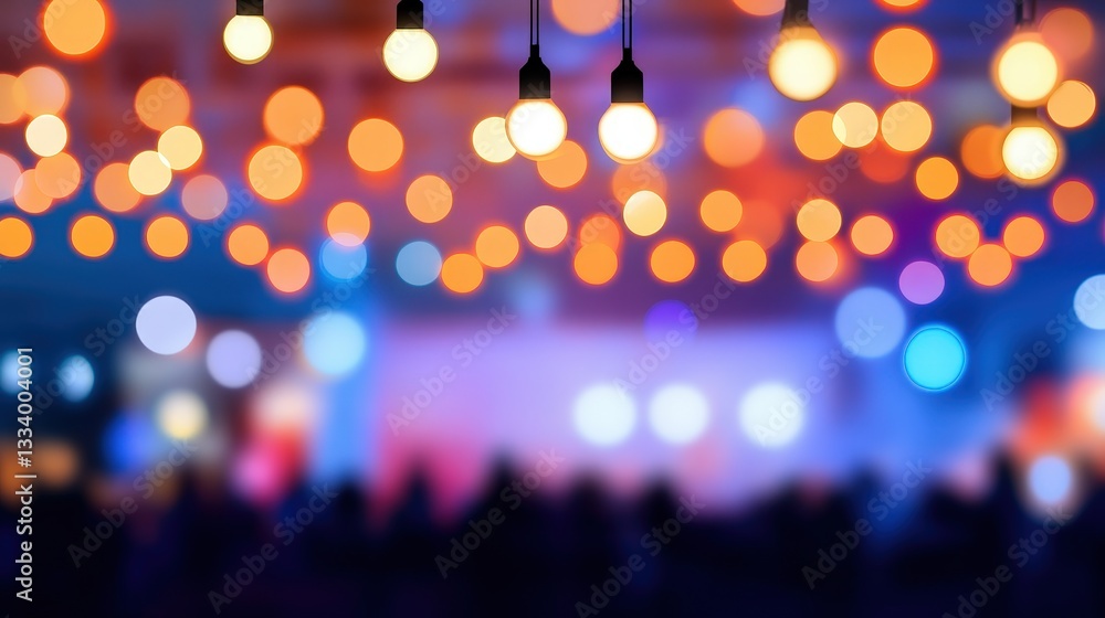 Aufkleber a blurred background of colorful bokeh lights, creating a festive atmosphere with hanging bulbs illu