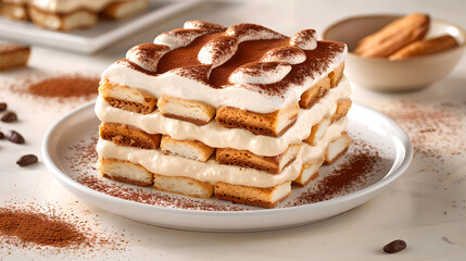 delicious alcohol free tiramisu layered with creamy filling and cocoa
