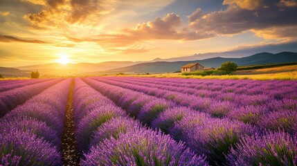 Sunset over Lavender Fields in Provence