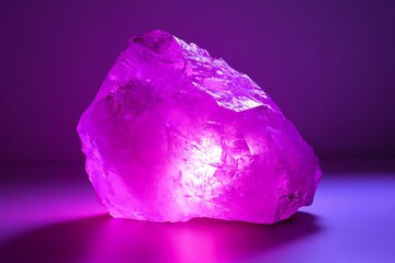 Fototapeta premium Glowing purple gemstone illuminated with soft lighting on dark backdrop. Use spiritual
