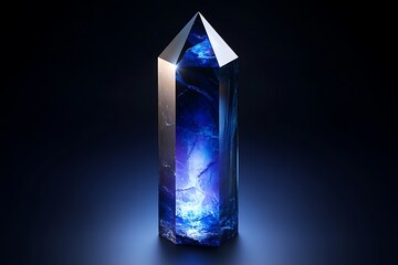 Translucent crystal structure on dark backdrop, glowing interior, for science and fantasy use