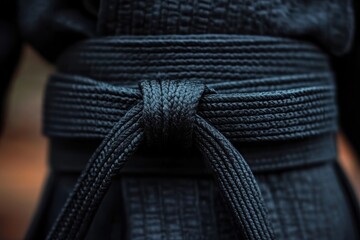 Black Belt Tied Martial Arts Uniform Detail Closeup