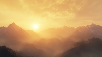 Golden Hour Mountain Majesty: A Breathtaking Sunset Panorama
