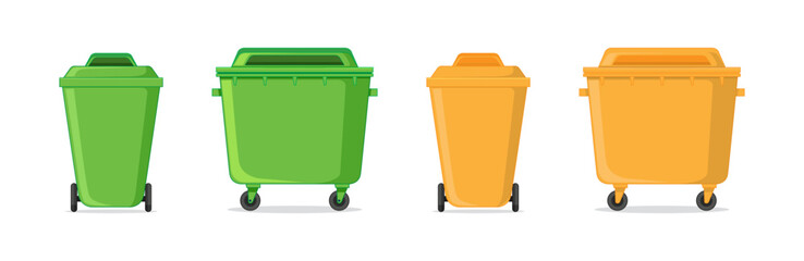 Green and Yellow Waste Bins on Wheels Vector Set