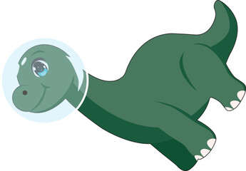 Floating green astronaut dinosaur Apatosaurus dino