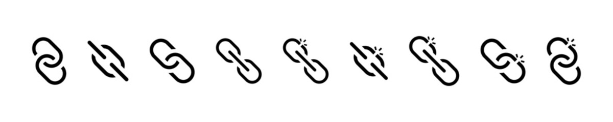 Connected and Broken Chain Link Vector Icons Set