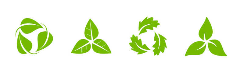 Green Leaf Icons Representing Sustainability Vector Set