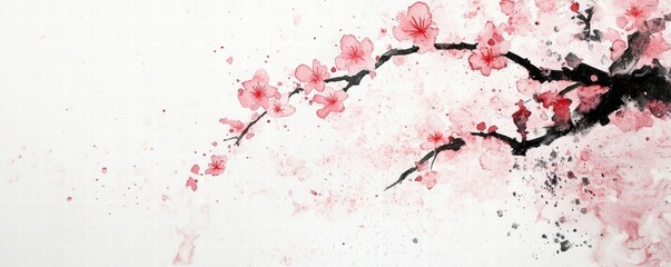 Obraz premium Watercolor Cherry blossom blooming flower,Sakura tree or forest side view,Cherry tree spring flower background,elements for environment and garden,botanical in spring season.