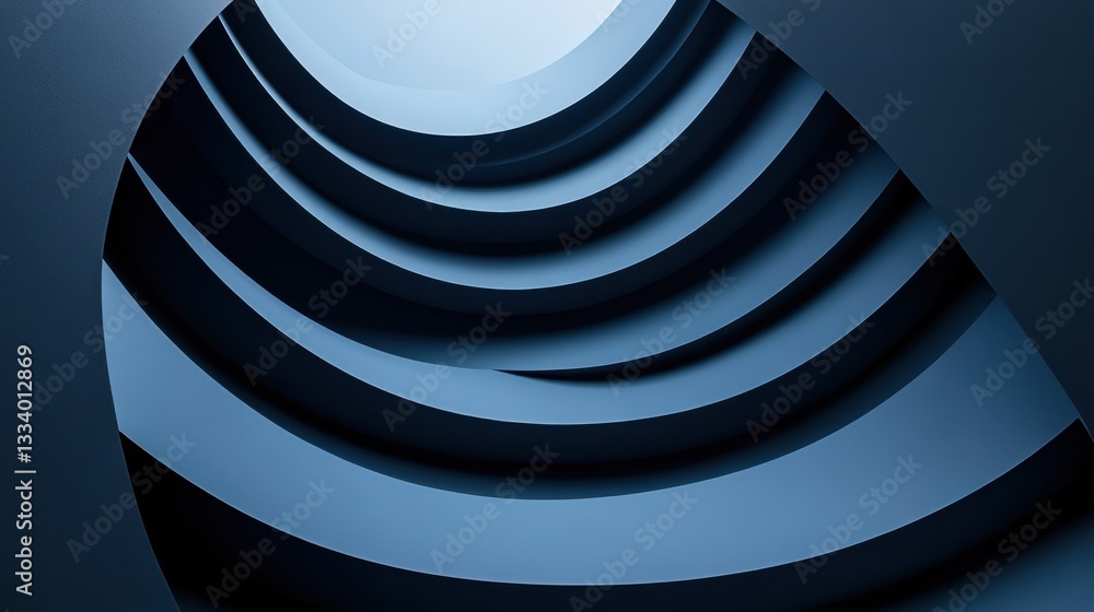 Poster abstract architecture design with blue curved elements and shapes