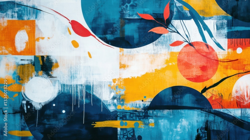 Poster abstract colorful art composition with geometric shapes and lines
