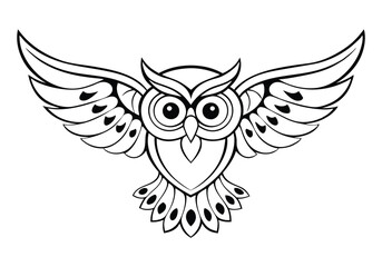 Tribal Owl Tattoo – Black and White Vector Illustration with Bold Tribal Patterns