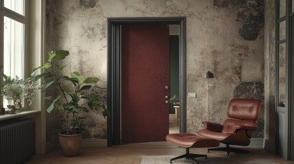 Mid-Century Modern Interior Design: A Serene Living Room with Exposed Brick Wall