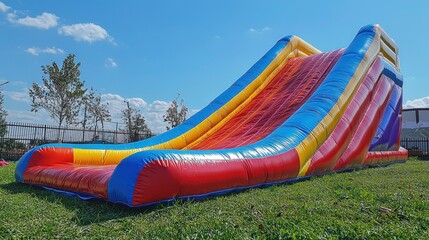 Inflatable water slide on sunny outdoor lawn