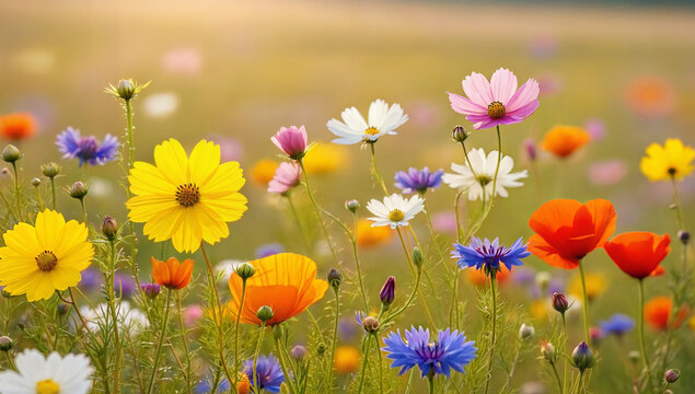 Colorful Wildflower Meadow in Full Bloom &ndash; Perfect for Nature, Seasonal, and Wellness Concepts