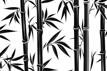 Bamboo pattern vector graphics, monochrome black and white,