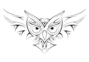 Tribal Owl Tattoo – Black and White Vector Illustration with Bold Tribal Patterns