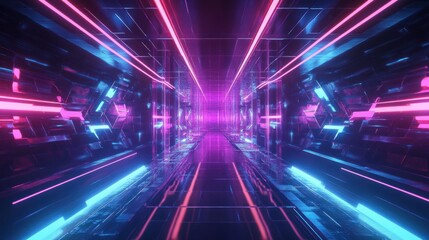Fototapeta premium Neon Corridor: A Futuristic Digital Art Exploration