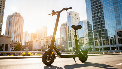 Innovative electric scooter shining on urban street, eco-friendly transport