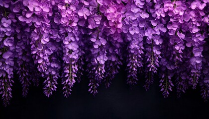 Purple Wisteria Cascading Elegance Against a Dark Abyss Background - Macro Plant Background