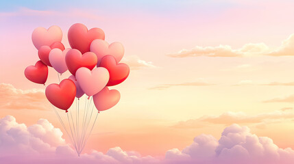Obraz premium Heart balloons floating. Red hearts in the sky with clouds AI Generative