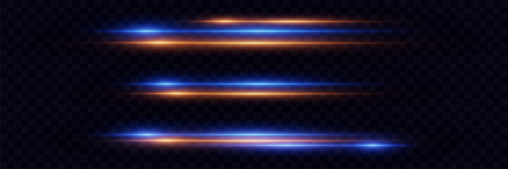 Set of neon horizontal speed lines.