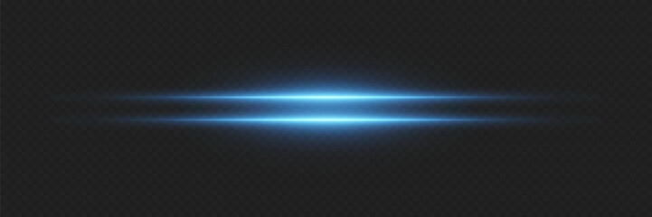 Blue light lines, shine of light and flare of the beam. On a transparent background.