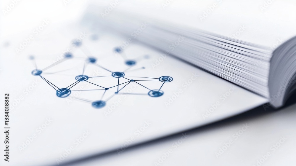 Poster abstract concept of network connections on open notebook pages