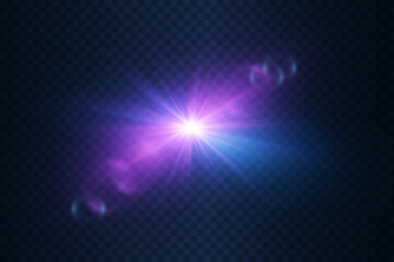 Magic star flash and light rays, glare of light.