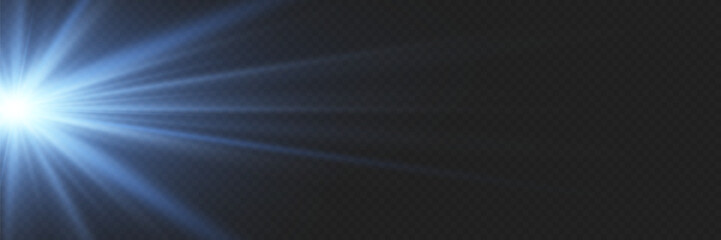 Shining lens with flash and ray effect. On a transparent background.