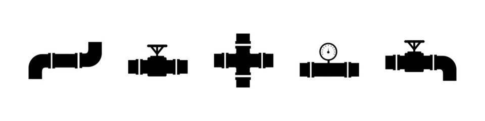Industrial Pipeline and Valve Vector Icon Set