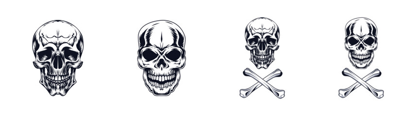 Detailed Skull and Crossbones Illustrations Vector Set