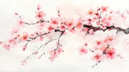 Fototapeta premium Watercolor Cherry blossom blooming flower,Sakura tree or forest side view,Cherry tree spring flower background,elements for environment and garden,botanical in spring season.