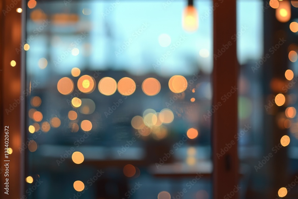 Aufkleber a view of a cityscape seen through a window, suitable for use in scenes about urban life or architec