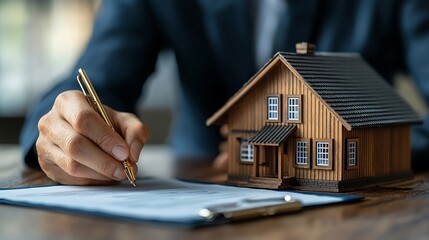 Signing Real Estate Contract  House Model   Pen
