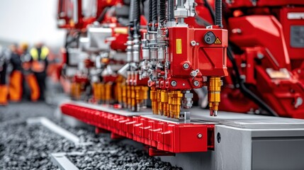 A detailed shot of a powerful hydraulic system controlling a ground drill machine